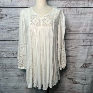 Monoreno Large Boho Shirt White Embroidered Long Sleeve‎ Top